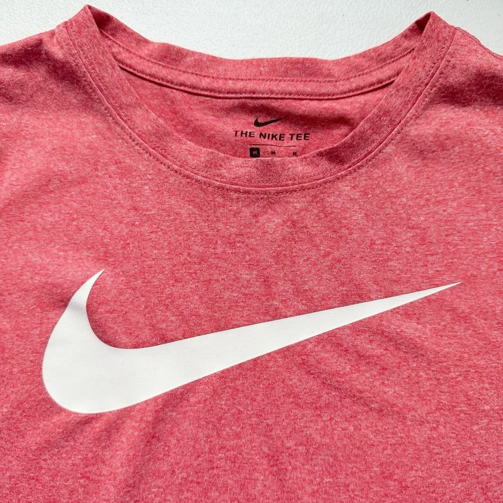 The Nike Tee Short Sleeved Dri-Fit Orange-Red Large Swoosh Size Youth Medium EUC